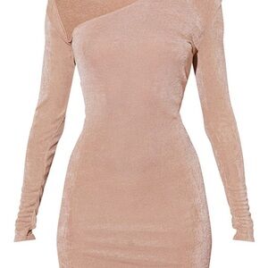 Elegant One-Shoulder Tan Dress